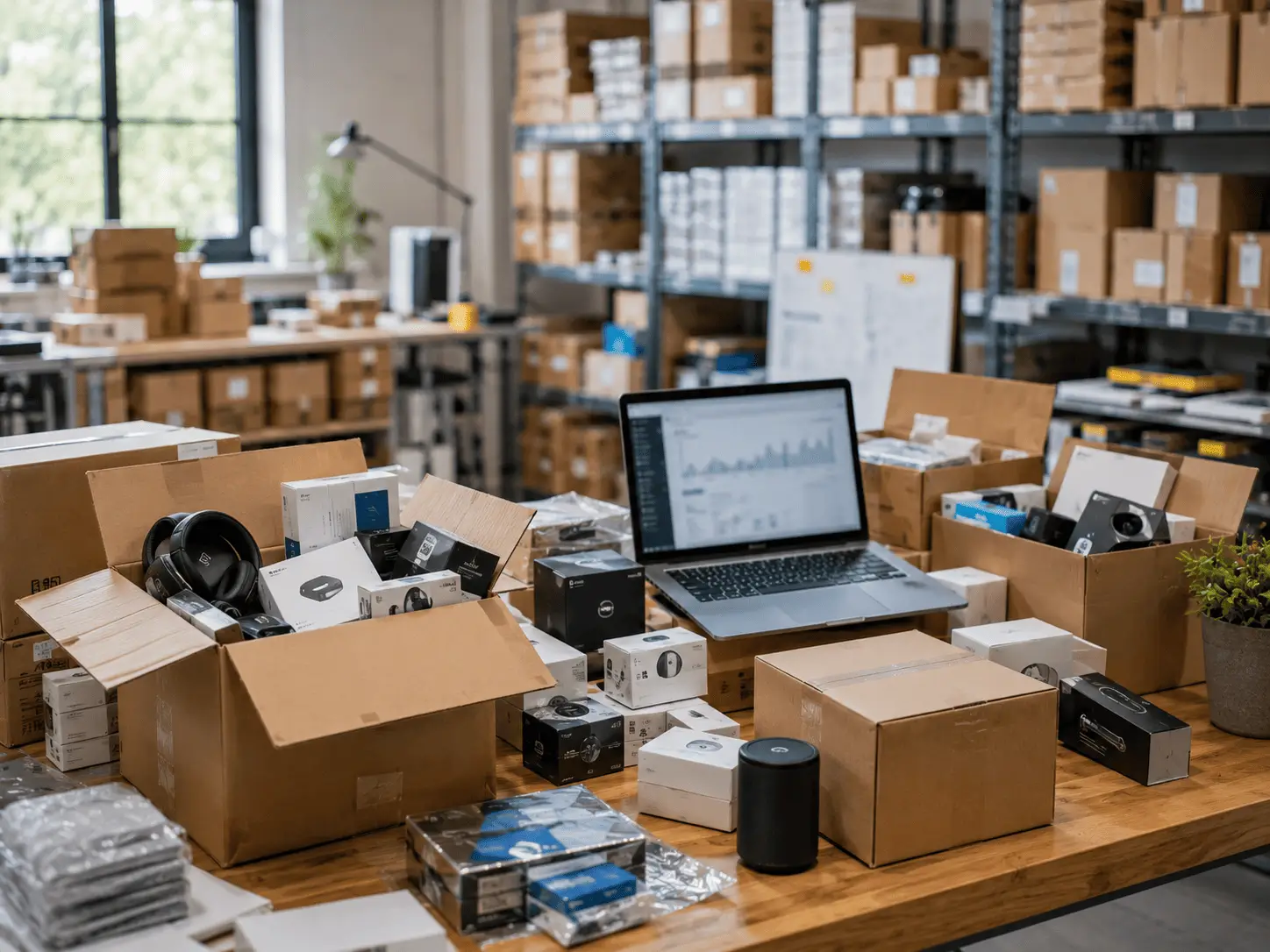 fournisseurs-liquidation-allemagne-revente-ecommerce fournisseurs liquidation Allemagne dans un entrepôt logistique e-commerce moderne