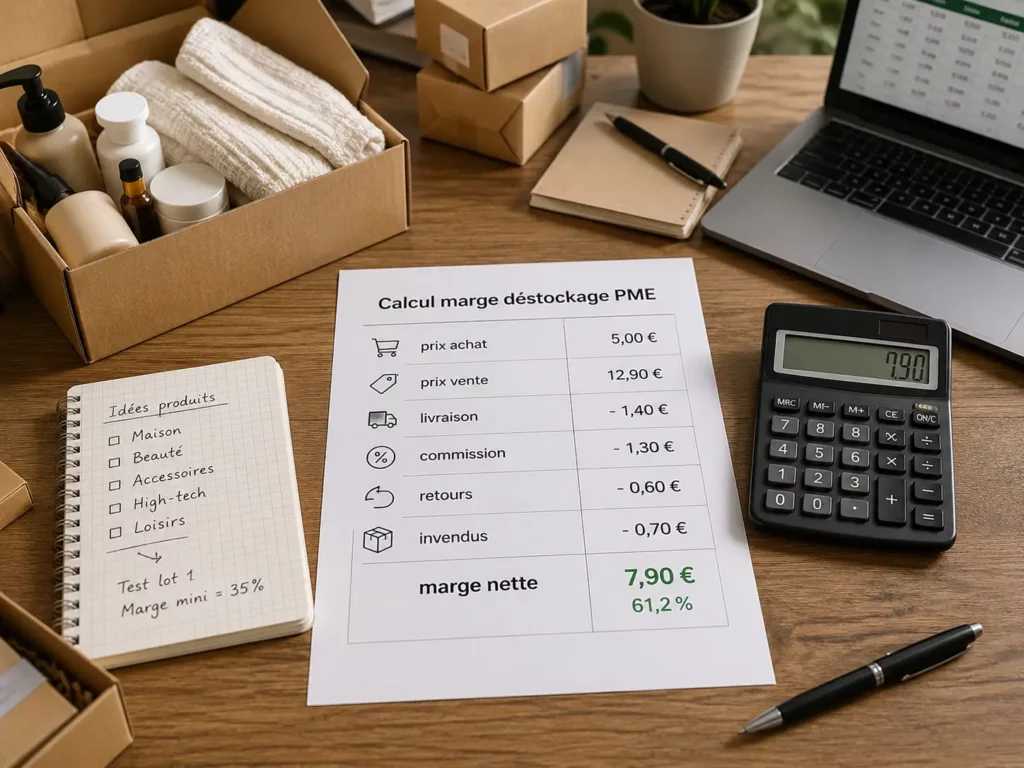 Déstockage PME avec calcul de marge nette avant achat de lot