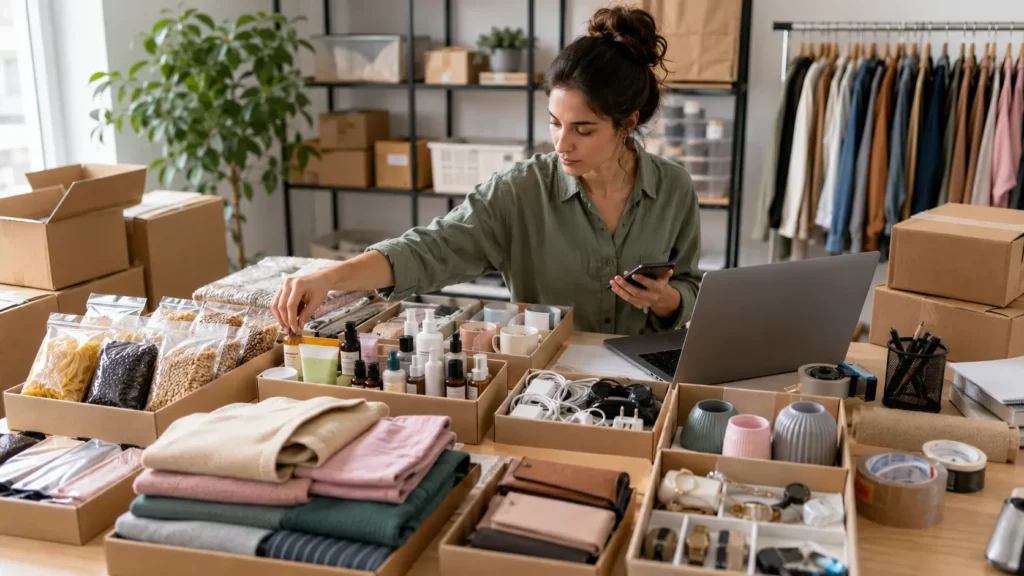 Produits faciles à écouler présentés par catégories rentables pour la revente en déstockage