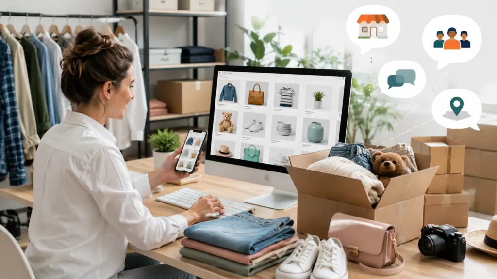 revendre rapidement lot grâce aux canaux gratuits comme marketplaces, réseaux sociaux et groupes locaux
