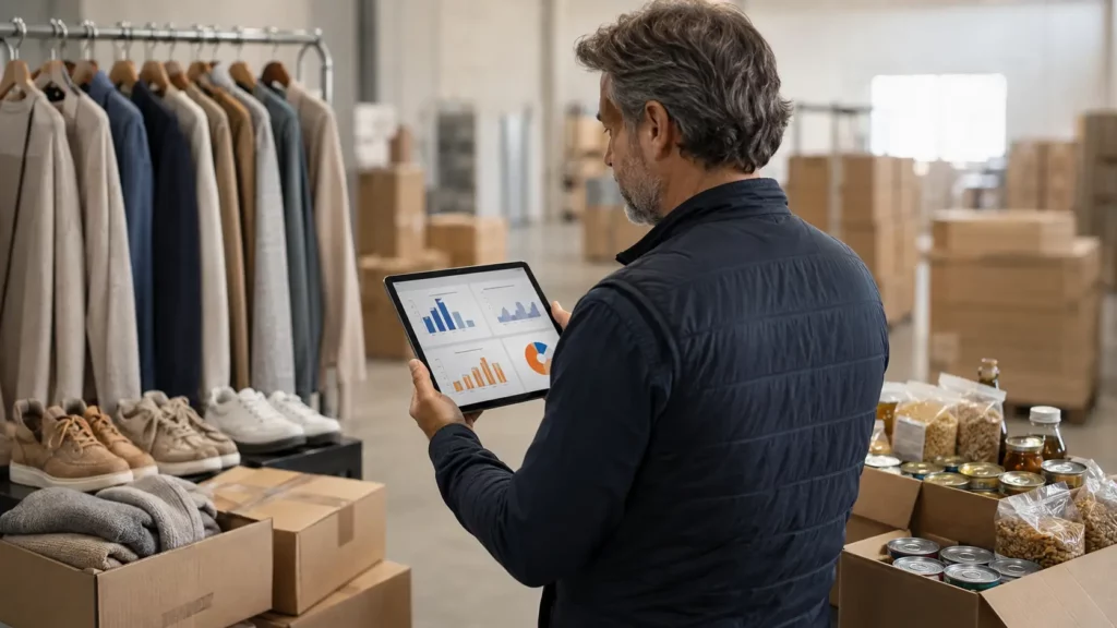 Secteurs plus invendus avec des surstocks de vêtements et de produits alimentaires