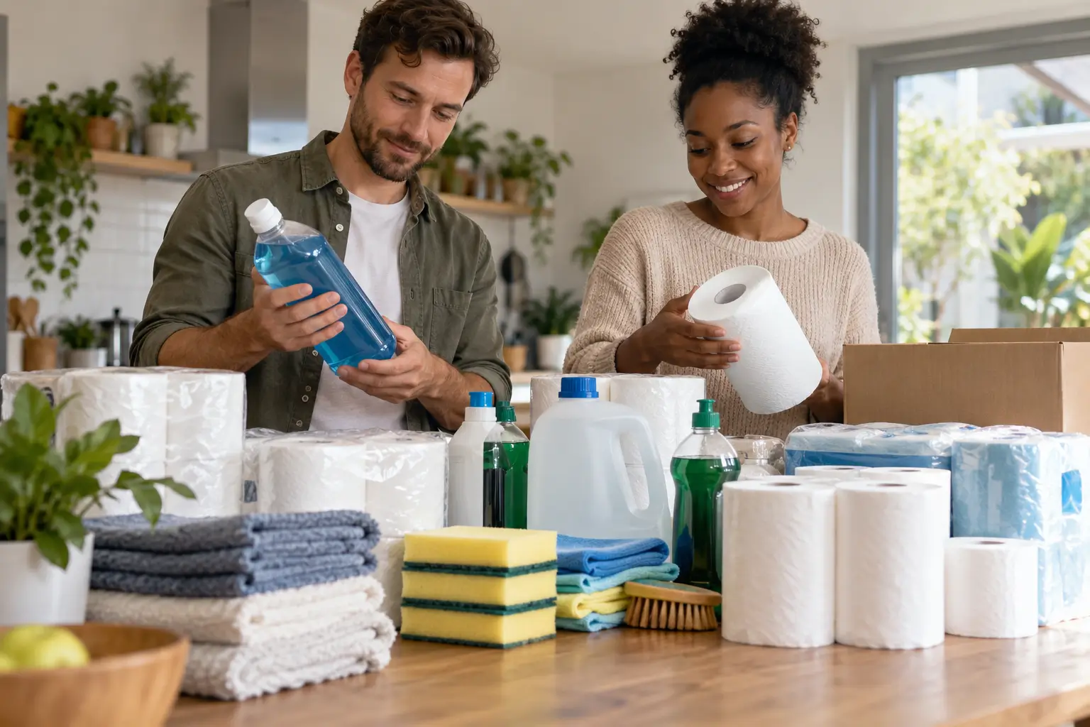 Des particuliers comparent des lots pour acheter gros en déstockage