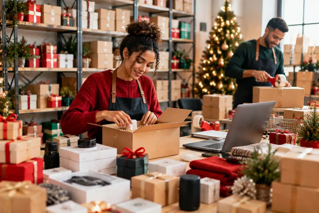 Produits rentables Noël : préparation des commandes d’un revendeur avant la période des fêtes