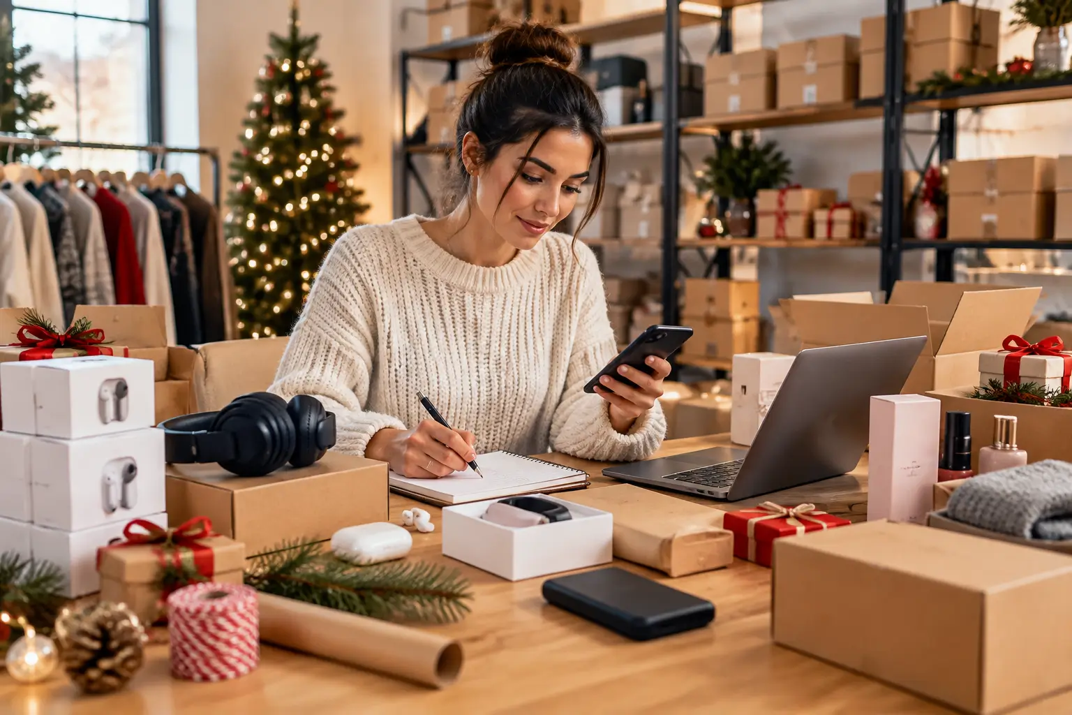 Produits rentables Noël : stock de produits à revendre avant les fêtes dans un espace e-commerce professionnel